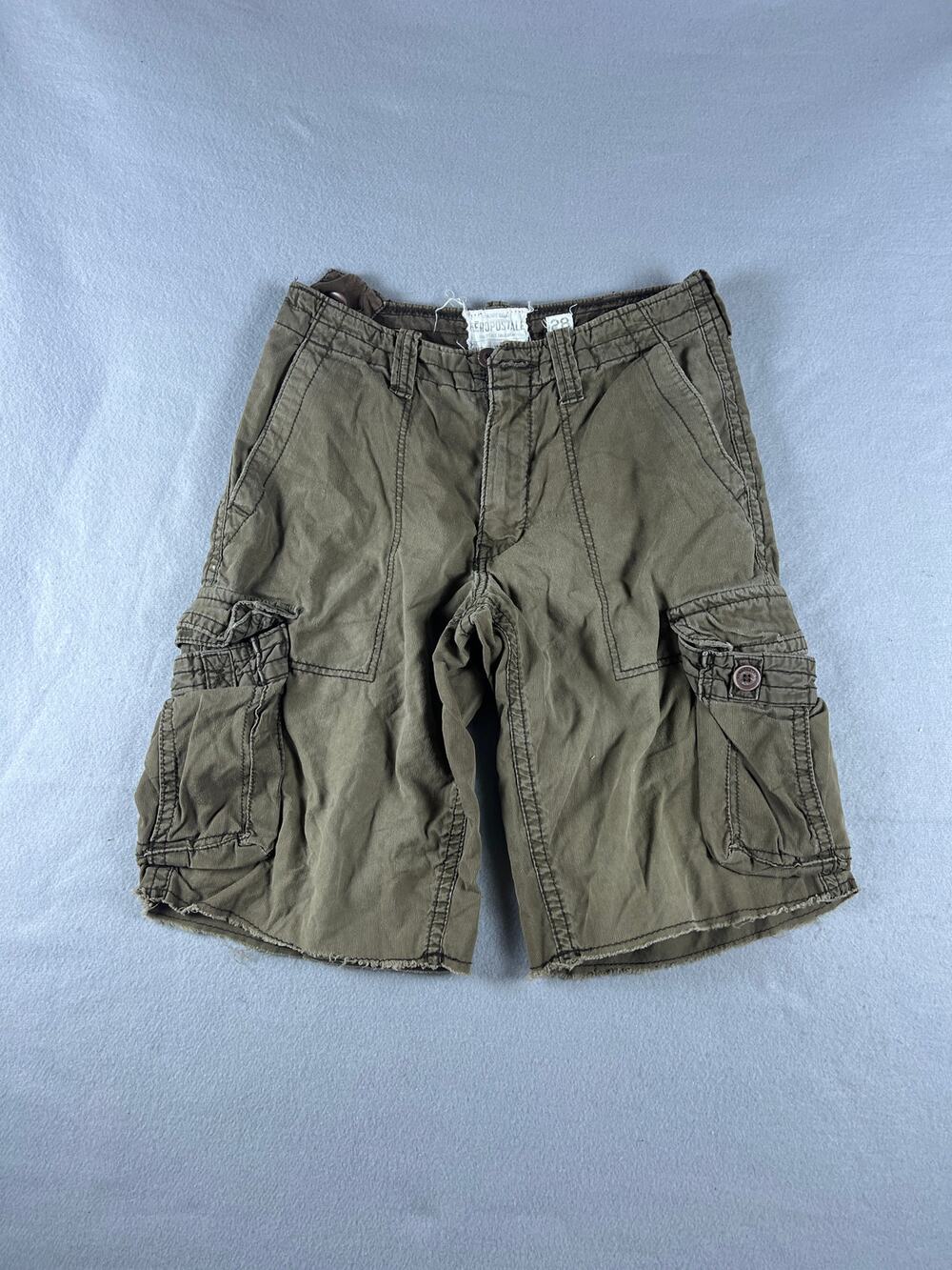 Vintage Aeropostale Cargo Shorts Men 28 Olive Green Corduroy Utility Outdoor Y2K